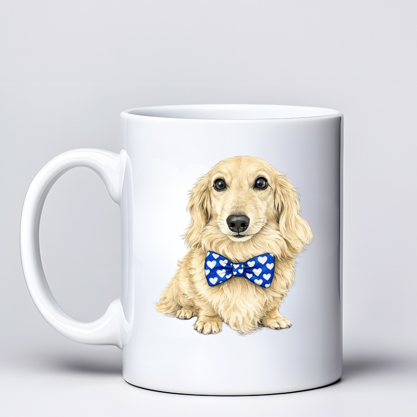 Dachshund Love Mugs - Blue Bowtie Design - Choice of Coats