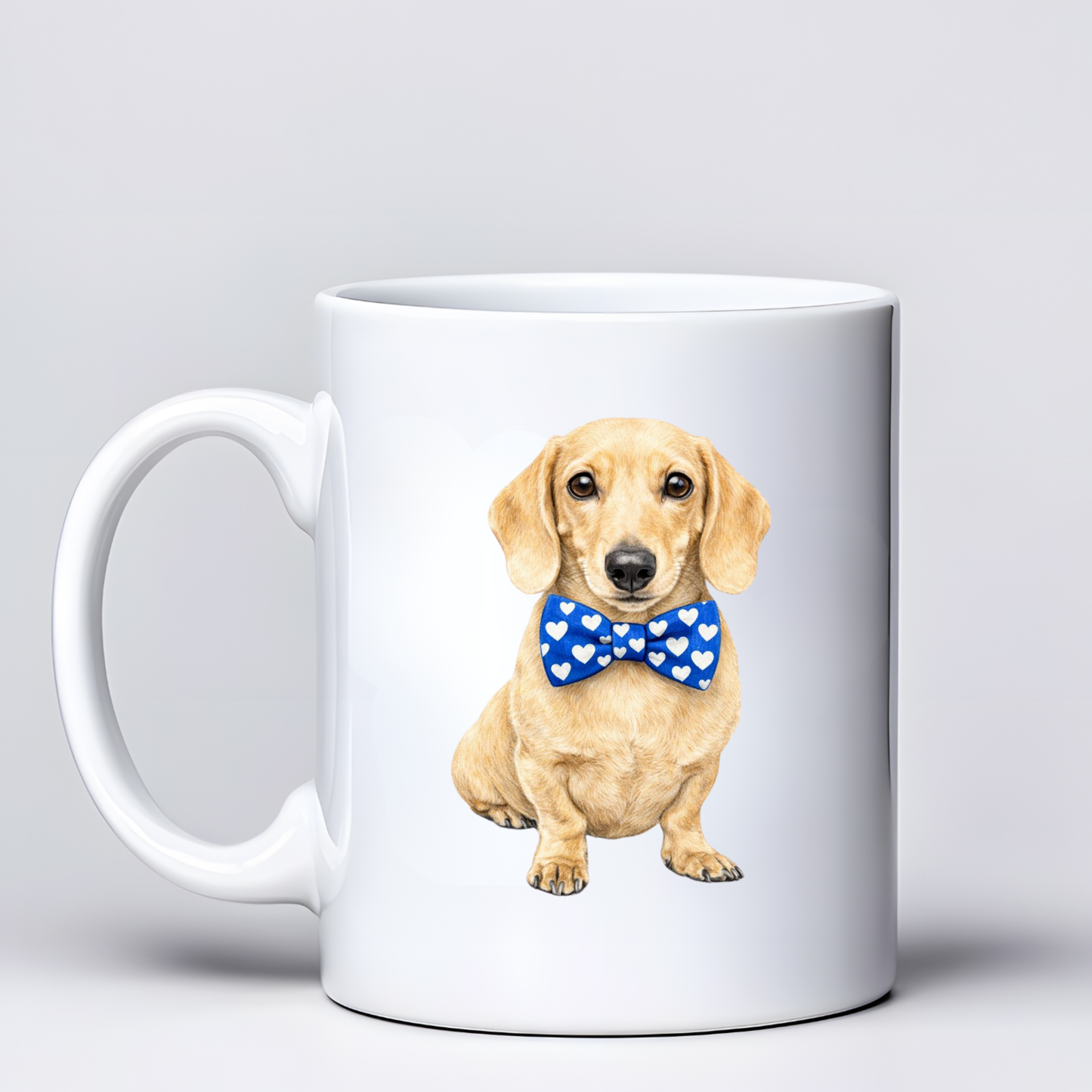Dachshund Love Mugs - Blue Bowtie Design - Choice of Coats