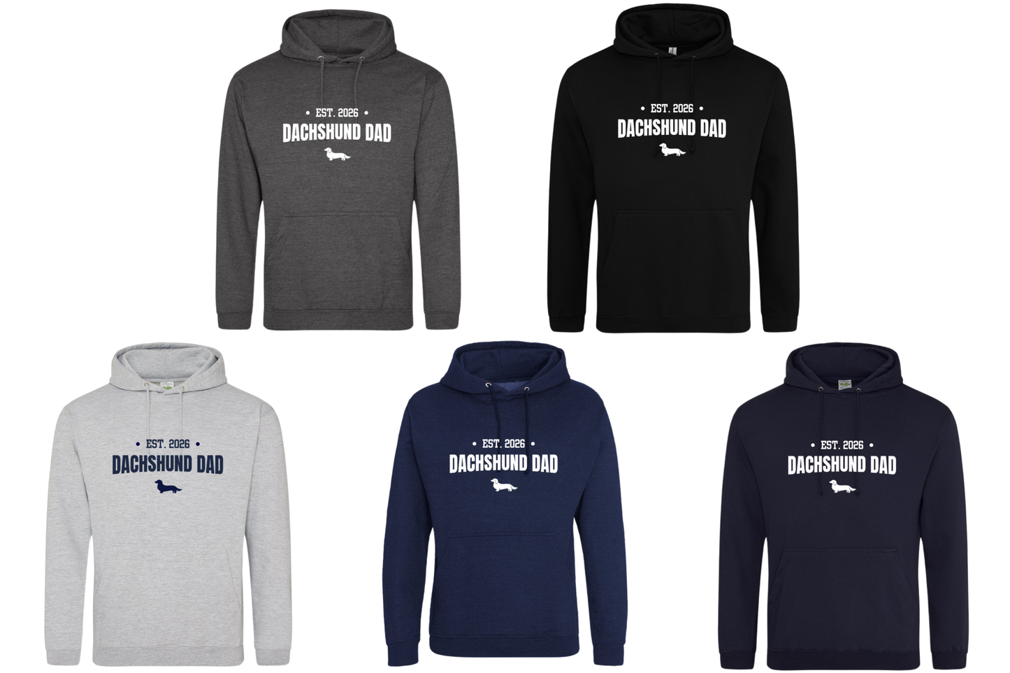 Dachshund Dad Personalised Year Hoodie - Long Hair - 5 Colours - Unisex