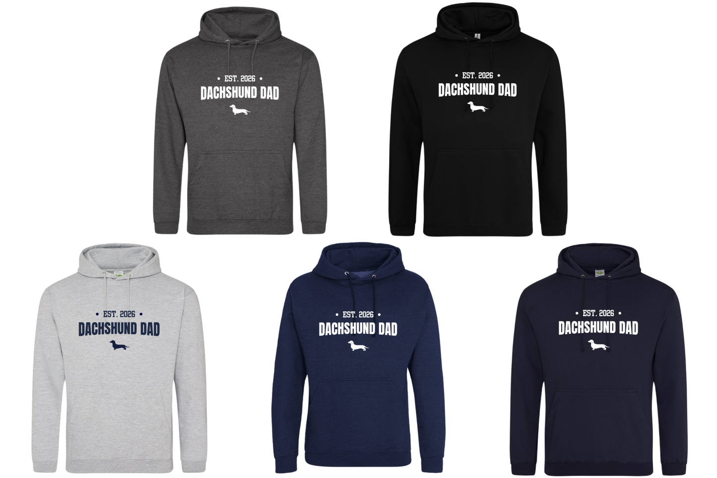 Dachshund Dad Personalised Year Hoodie - Smooth Coat - 5 Colours - Unisex