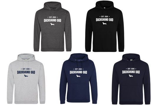 Dachshund Dad Personalised Year Hoodie - Smooth Coat - 5 Colours - Unisex