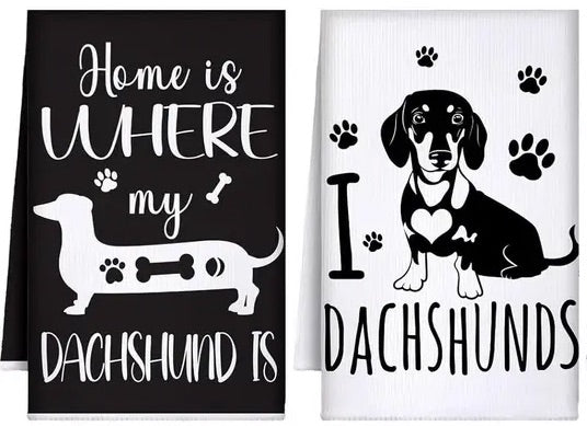 2 x Dachshund Tea Towels - 3 Different Sets to Choose From