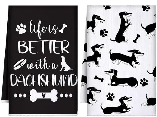 2 x Dachshund Tea Towels - 3 Different Sets to Choose From