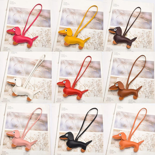 Faux Leather Dachshund Dog Bag Charm - Choice of Colours