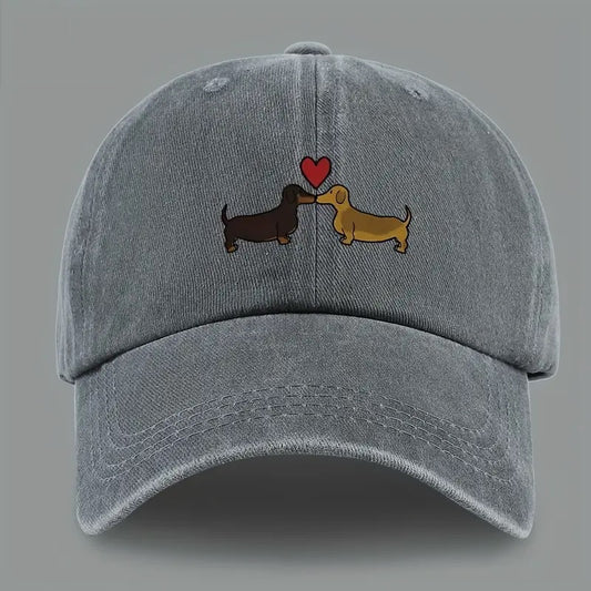 Grey Unisex Dachshunds with Heart Baseball Hat