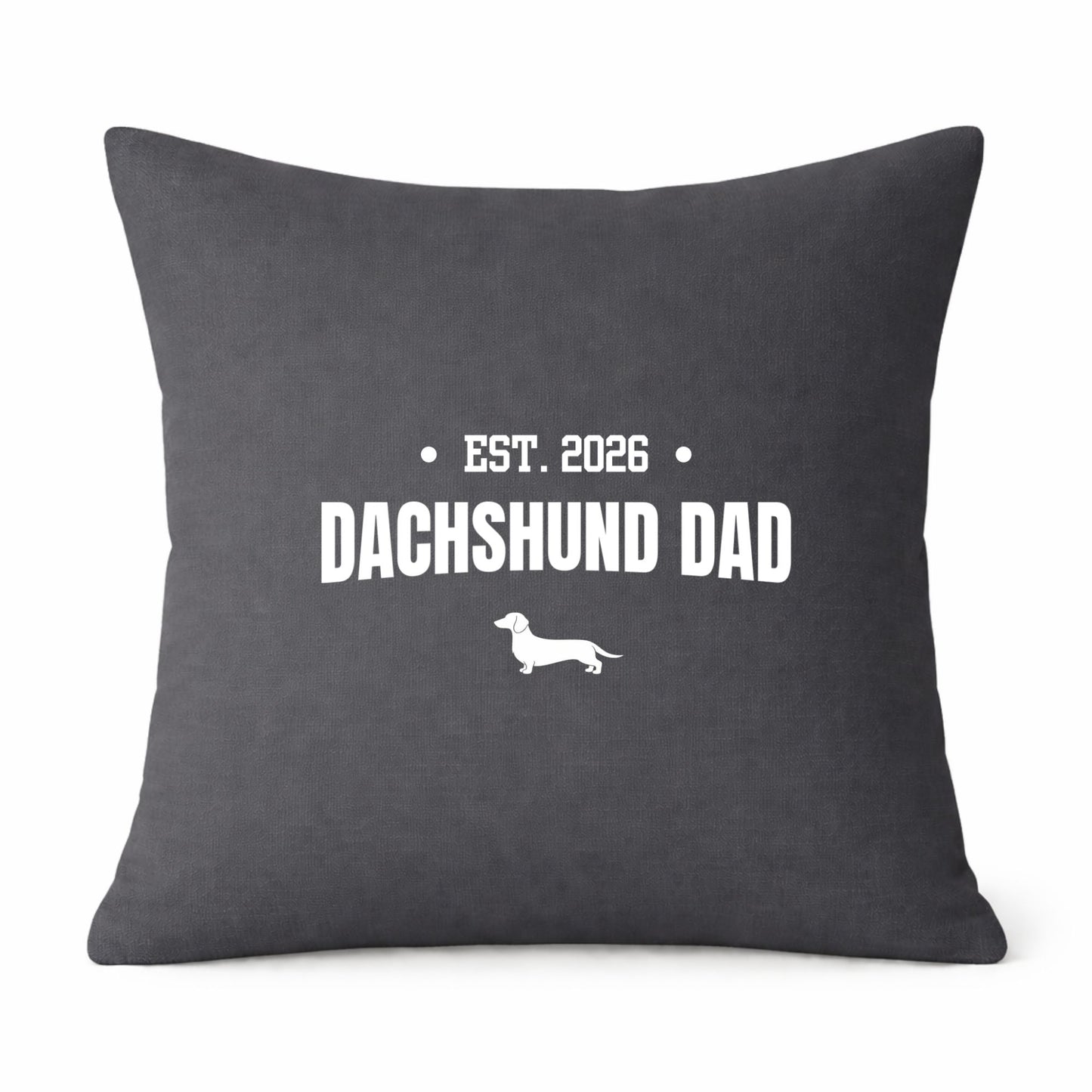 Grey Dachshund Dad Cushion Cover – Choice of Coat & Personalised Year