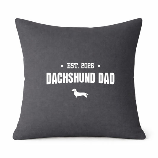 Grey Dachshund Dad Cushion Cover – Choice of Coat & Personalised Year