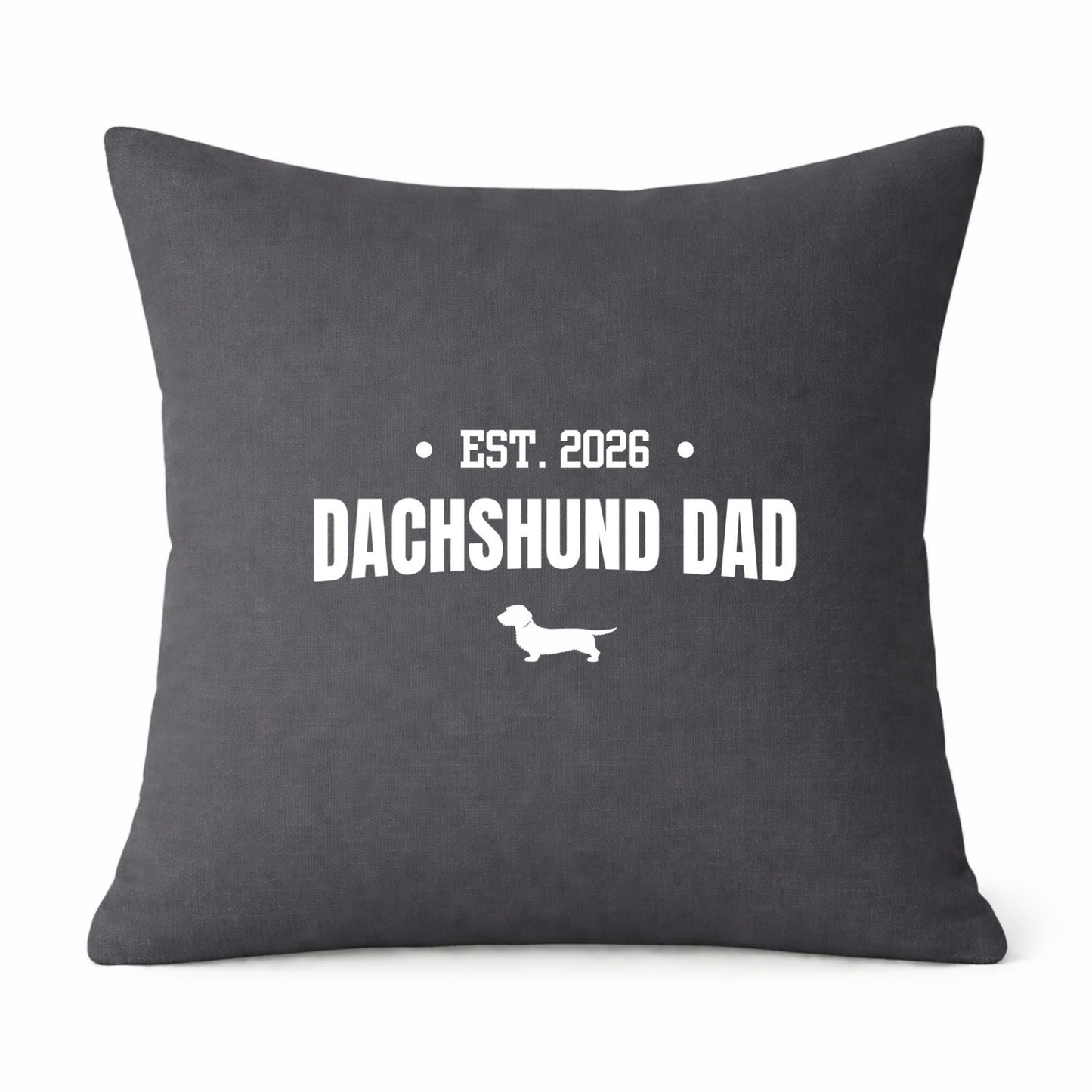 Grey Dachshund Dad Cushion Cover – Choice of Coat & Personalised Year