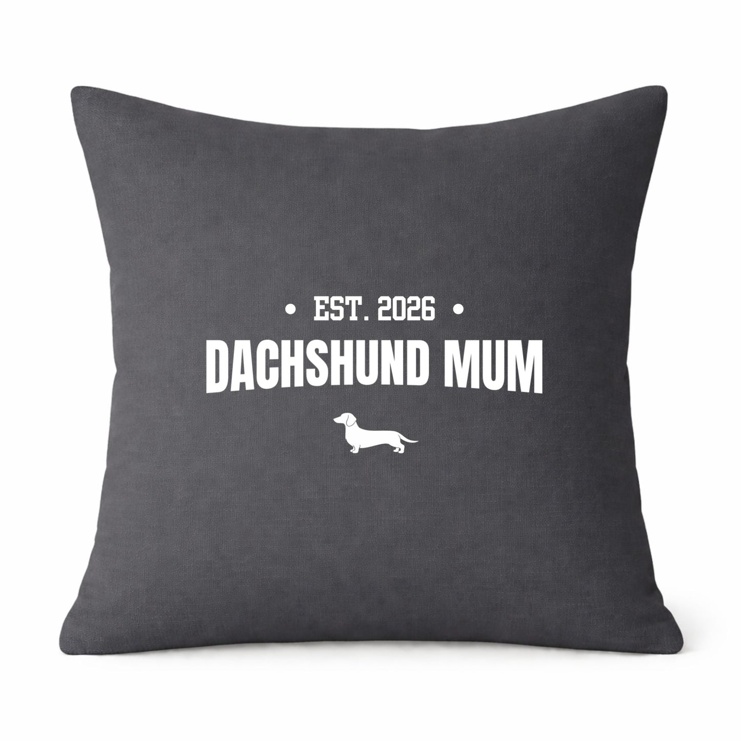 Grey Dachshund Mum Cushion Cover – Choice of Coat & Personalised Year