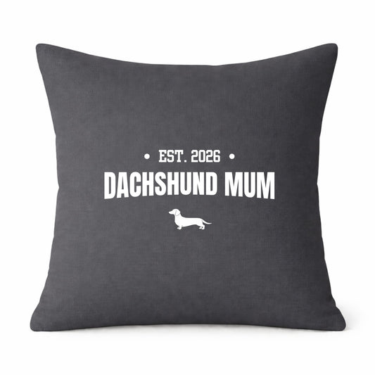 Grey Dachshund Mum Cushion Cover – Choice of Coat & Personalised Year