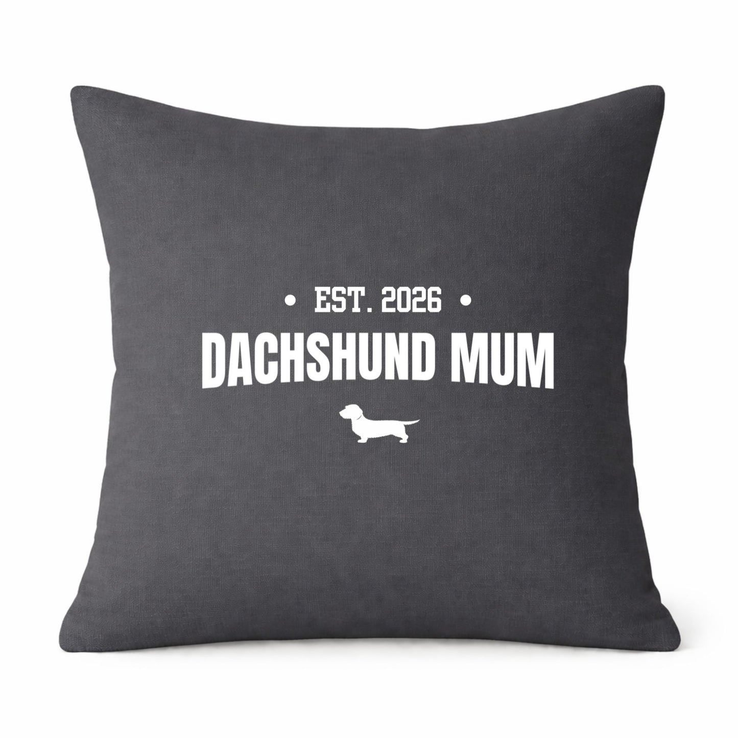 Grey Dachshund Mum Cushion Cover – Choice of Coat & Personalised Year