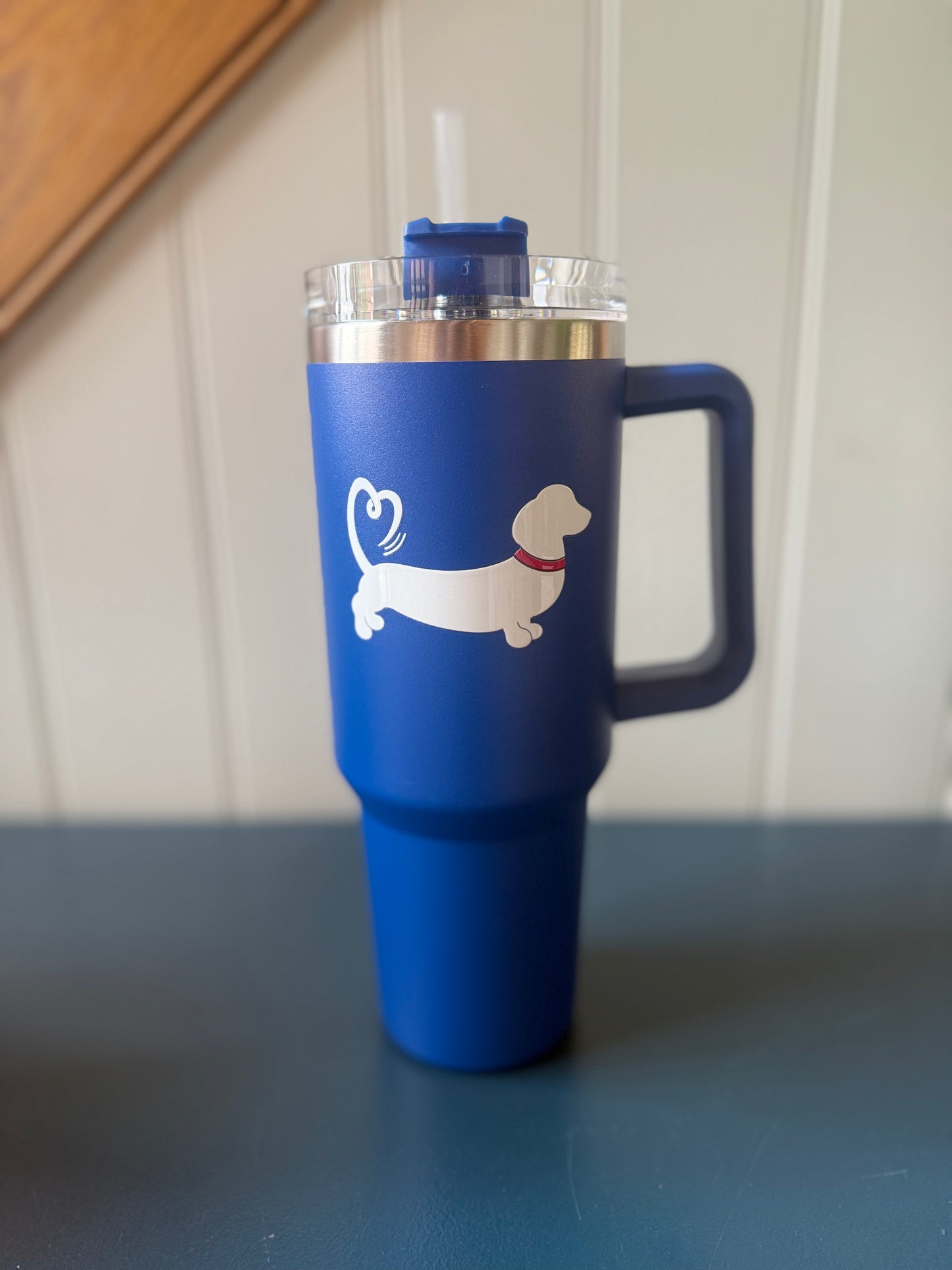 Blue 40oz Stainless Steel Insulated Cup with Handle & Straw - Choice of Logos