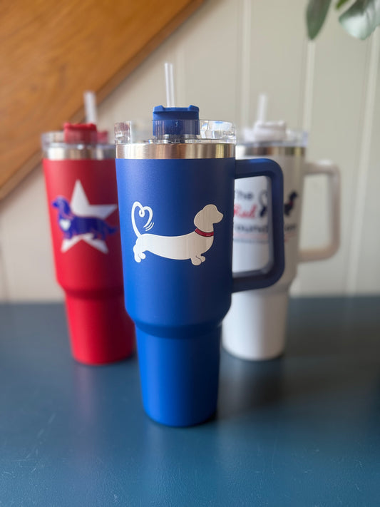 Blue 40oz Stainless Steel Insulated Cup with Handle & Straw - Choice of Logos