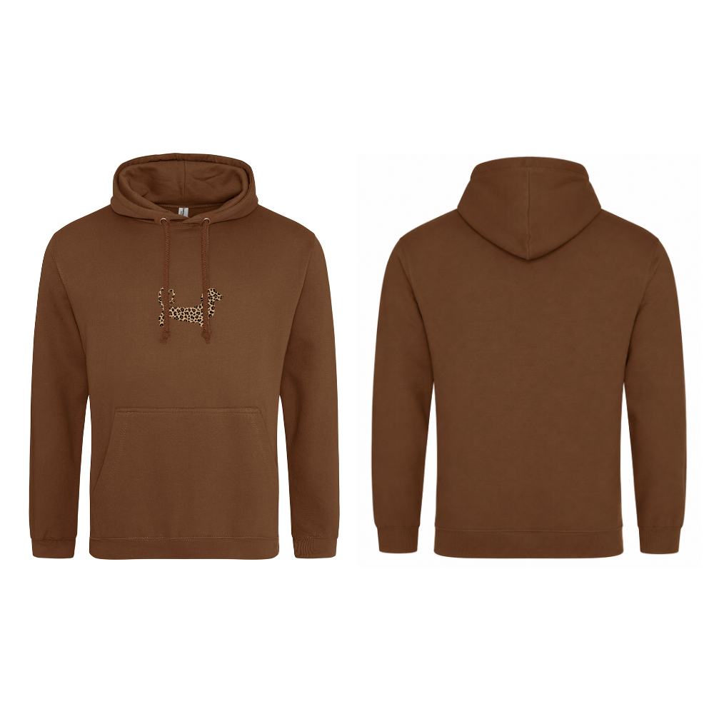 Leopard Print Dachshund Hoodie – Chocolate Brown