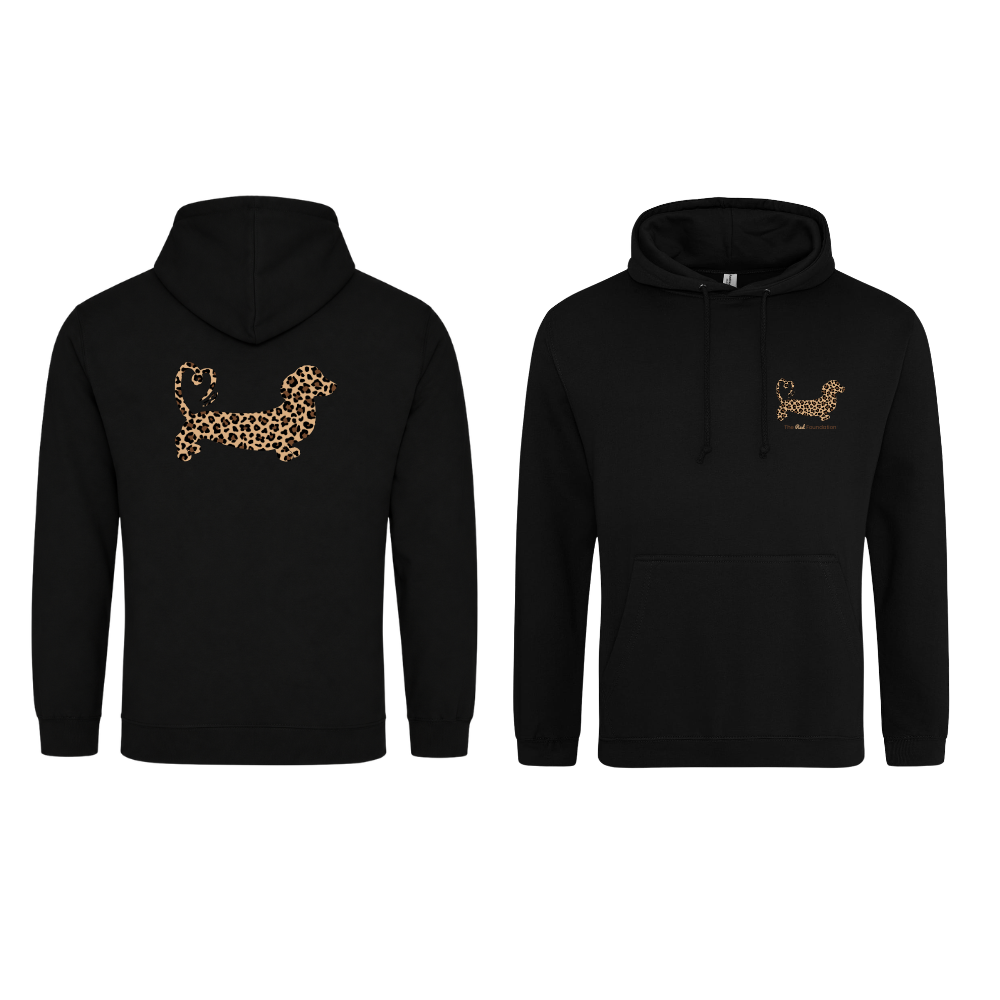 Leopard Print Dachshund Hoodie – Black
