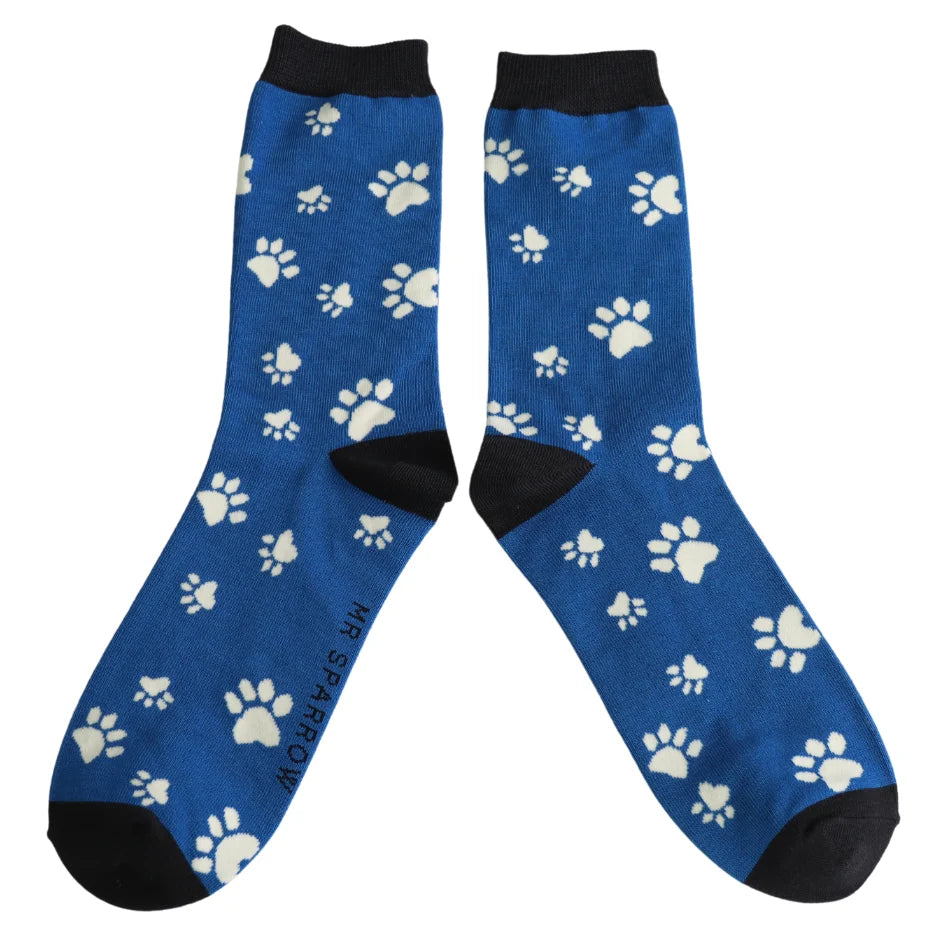 Mens Bamboo Paw Prints Socks - Royal Blue