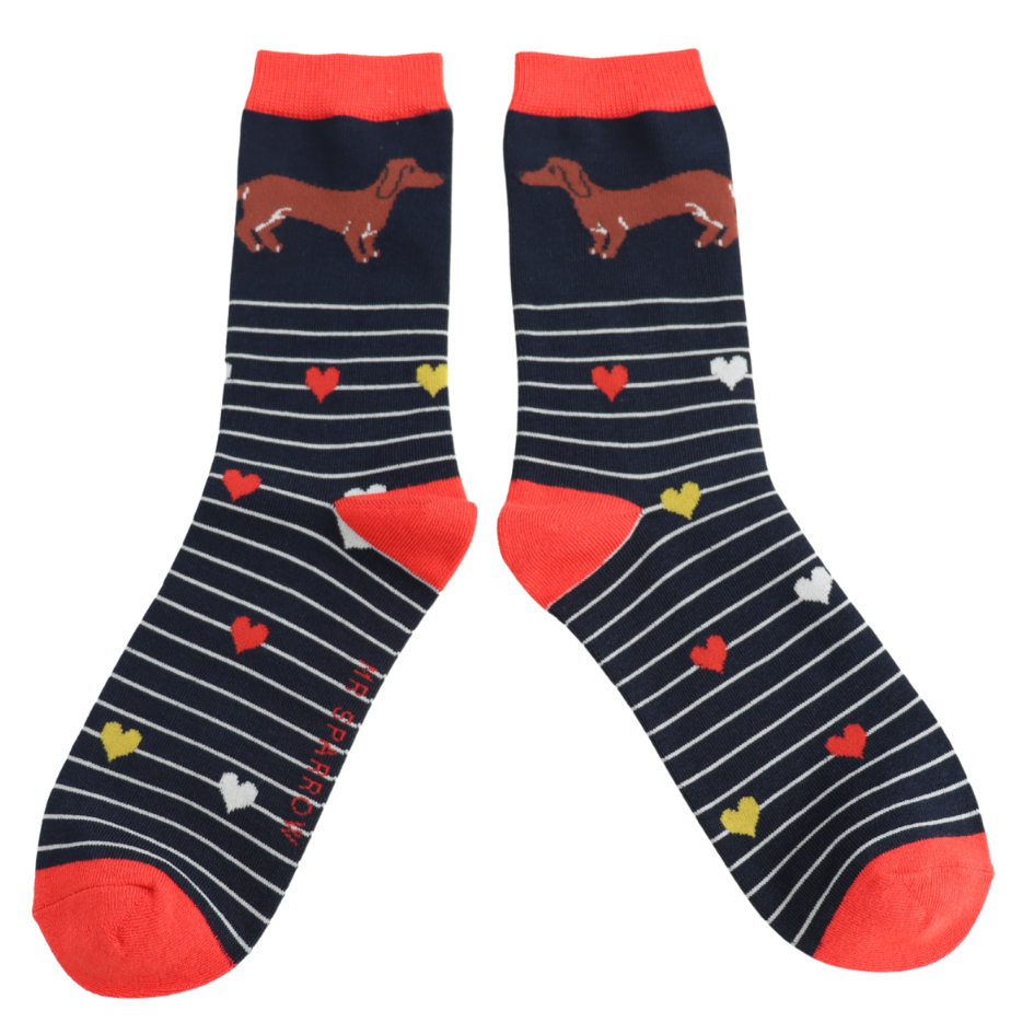 Mens Bamboo Sausage Dog & Stripes Socks Charcoal