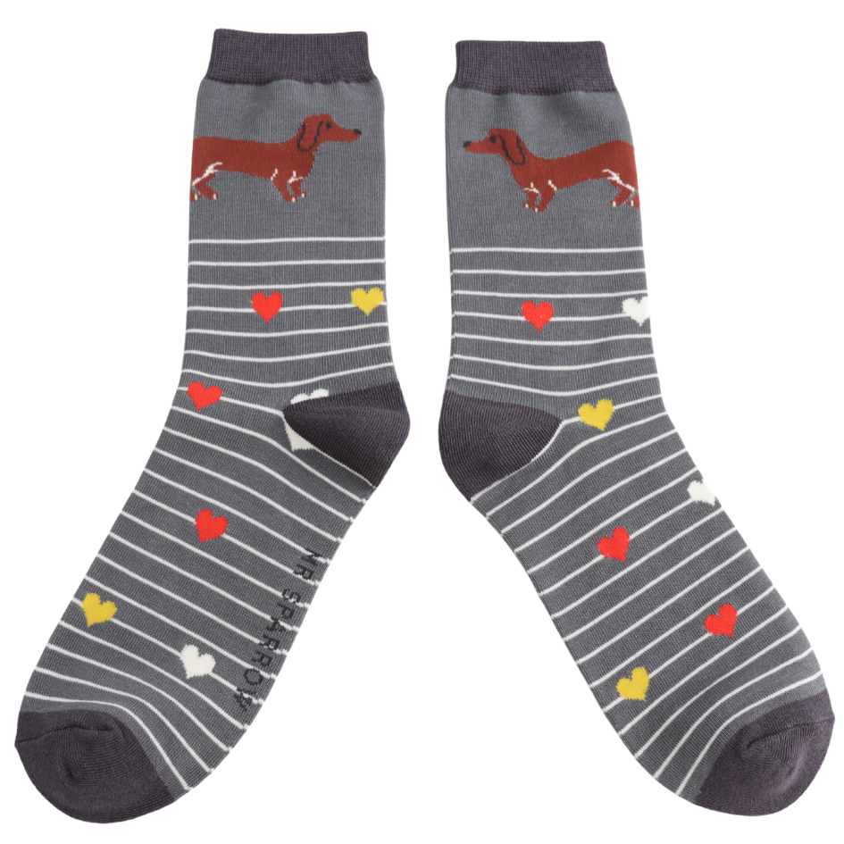Mens Bamboo Sausage Dog & Stripes Socks Grey