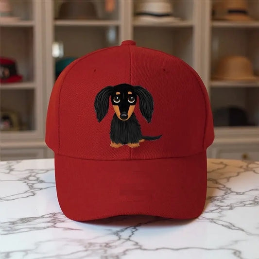 Red Unisex Long Haired Dachshund Baseball Hat