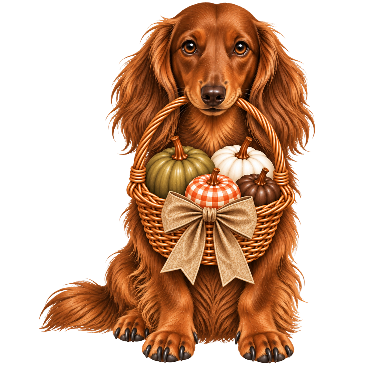 🎃 Long Haired Dachshund Halloween Pumpkin Basket Pocket Tote – 8 Designs | 3 Sizes 🐾