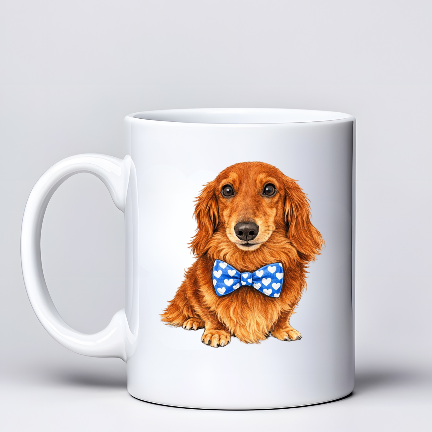 Dachshund Love Mugs - Blue Bowtie Design - Choice of Coats