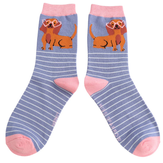 Ladies Bamboo Sausage Dog in Shades Socks Denim