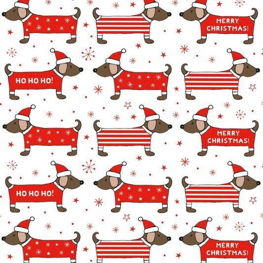 Sausage Dog Christmas Wrapping Paper & Gift Tags Set | 4 Sheets & 4 Tags
