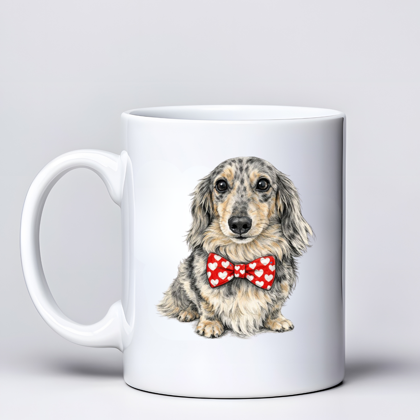 Dachshund Love Mugs - Red Bowtie Design - Choice of Coats