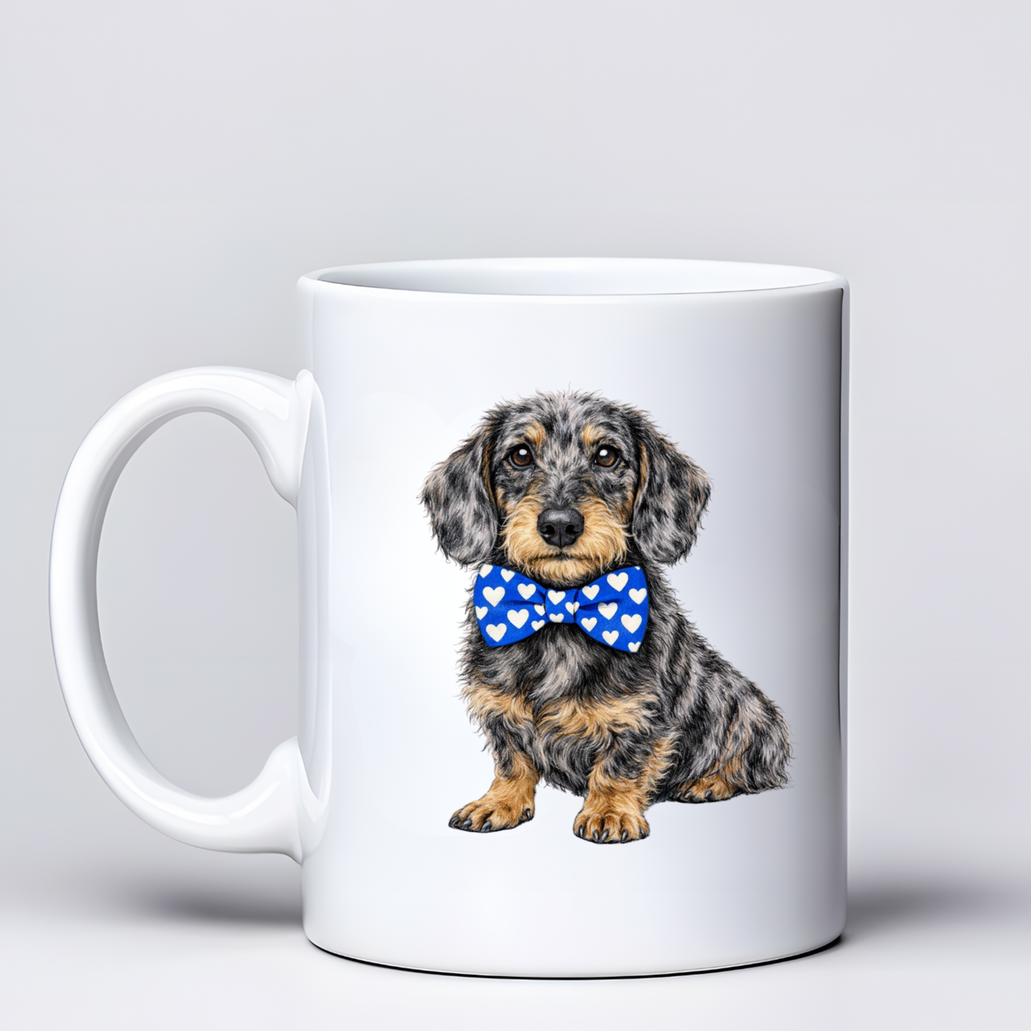 Dachshund Love Mugs - Blue Bowtie Design - Choice of Coats