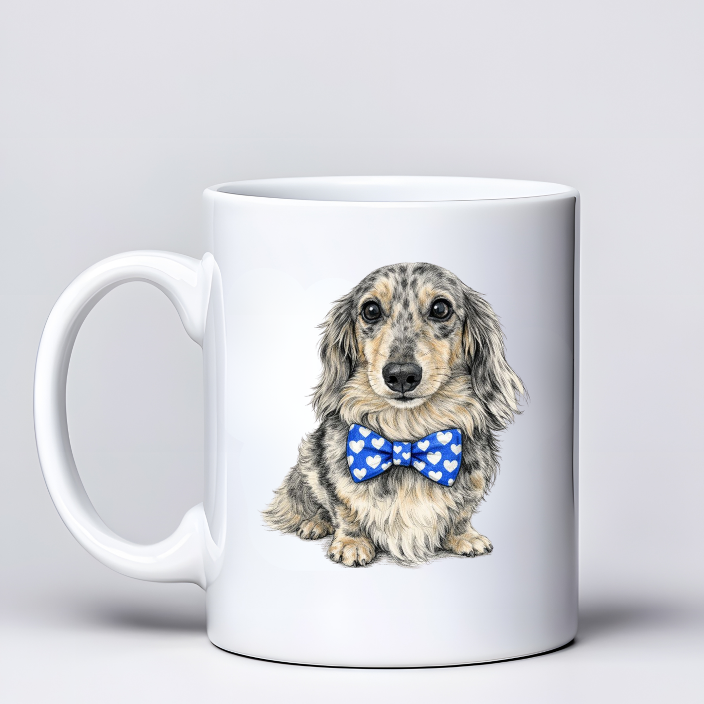 Dachshund Love Mugs - Blue Bowtie Design - Choice of Coats