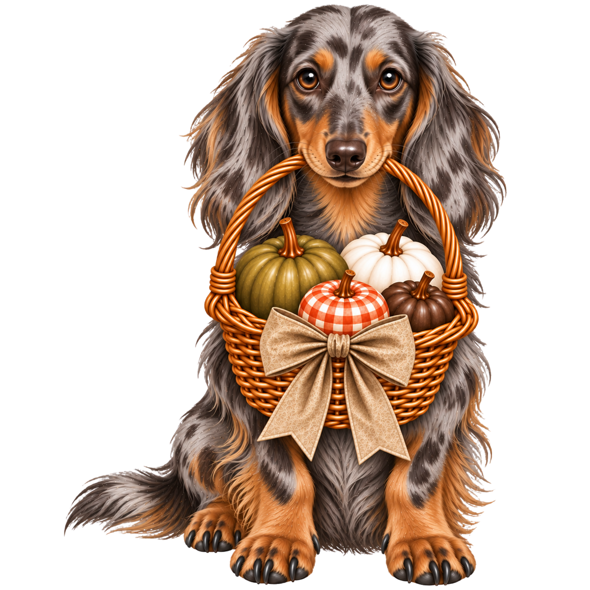 🎃 Long Haired Dachshund Halloween Pumpkin Basket Pocket Tote – 8 Designs | 3 Sizes 🐾