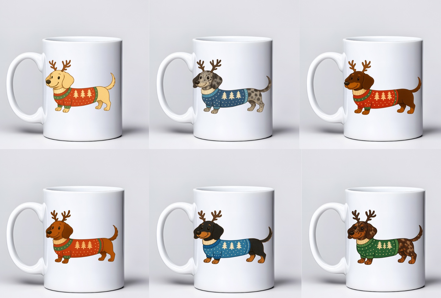 Smooth Haired Dachshund Christmas Mugs - Choice of Colours (Dispatch after 26th Nov)
