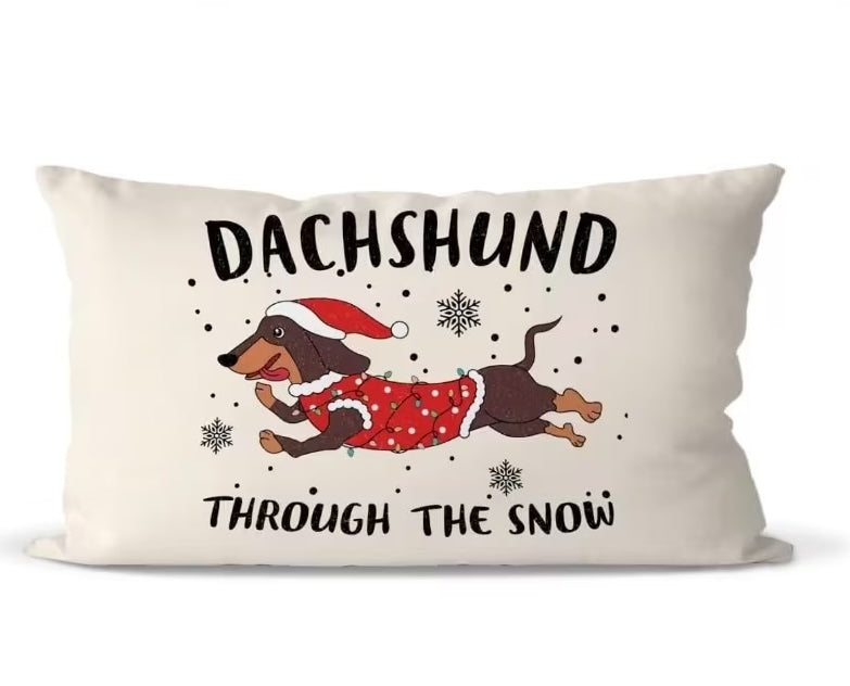 Dachshund Through the Snow Christmas Cushion Cover – 50 x 30cm
