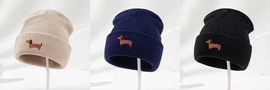 Dachshund Beanie Cap with Embroidery - Choice of Colours