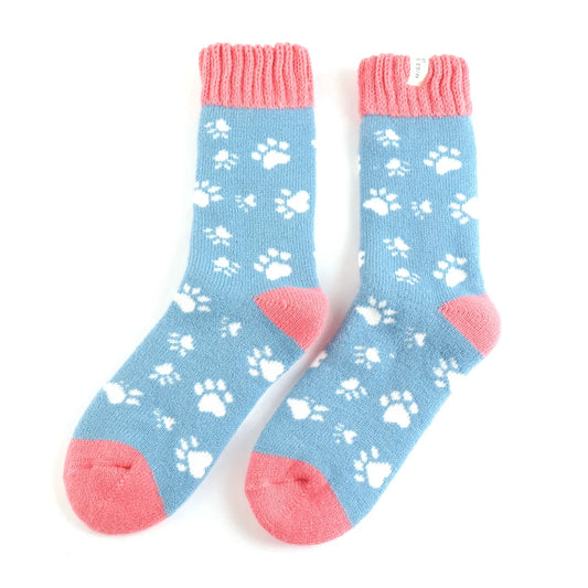Ladies Paw Prints Thick Winter Socks Denim