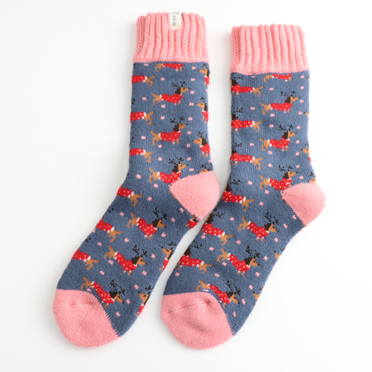 Ladies Thick Winter Xmas Sausage Dogs Socks Denim
