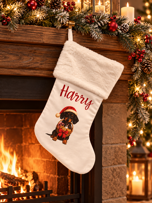2026 Personalised Sausage Dog Christmas Stocking - Choice of Coats & Colours