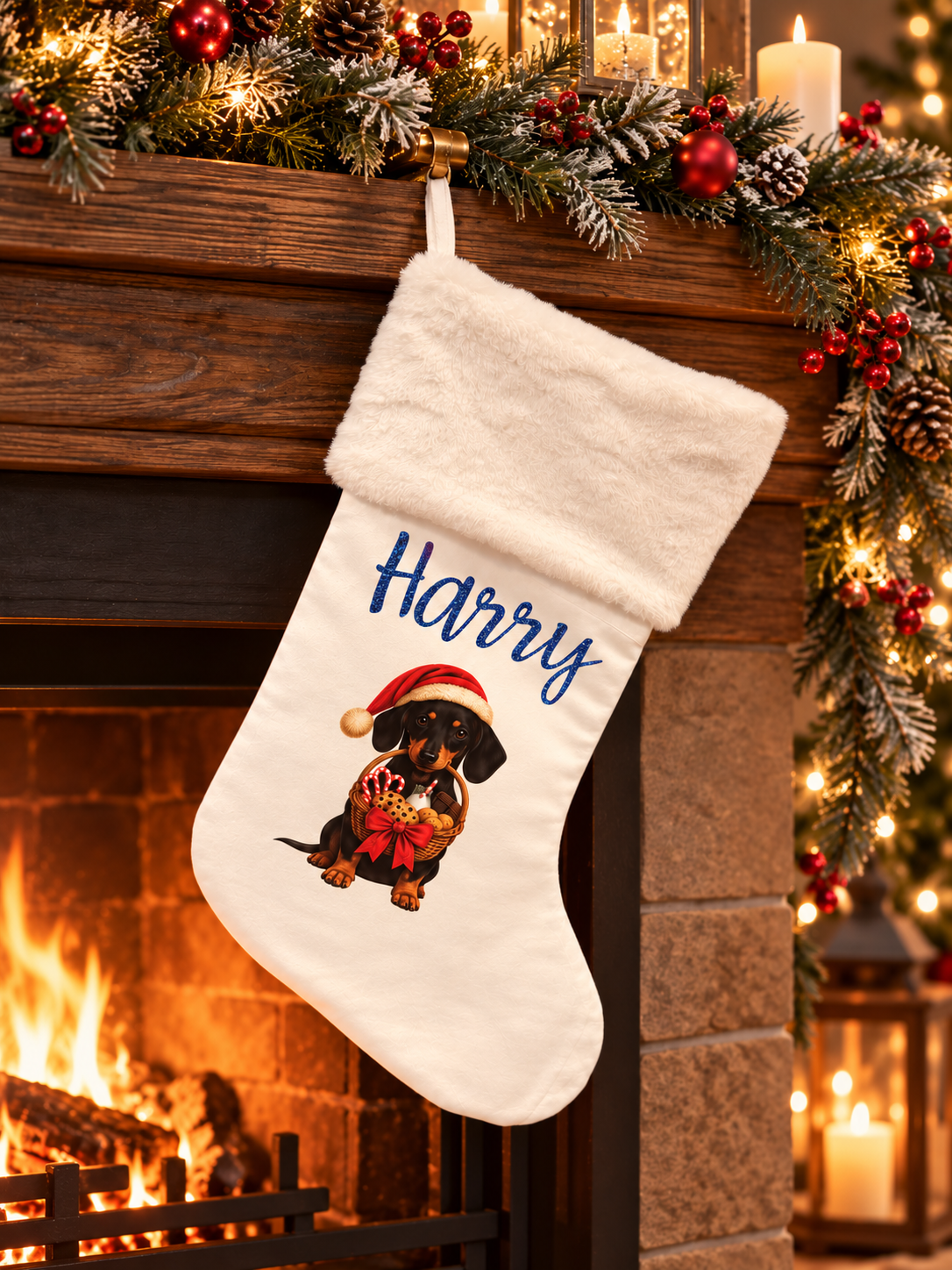 2026 Personalised Sausage Dog Christmas Stocking - Choice of Coats & Colours