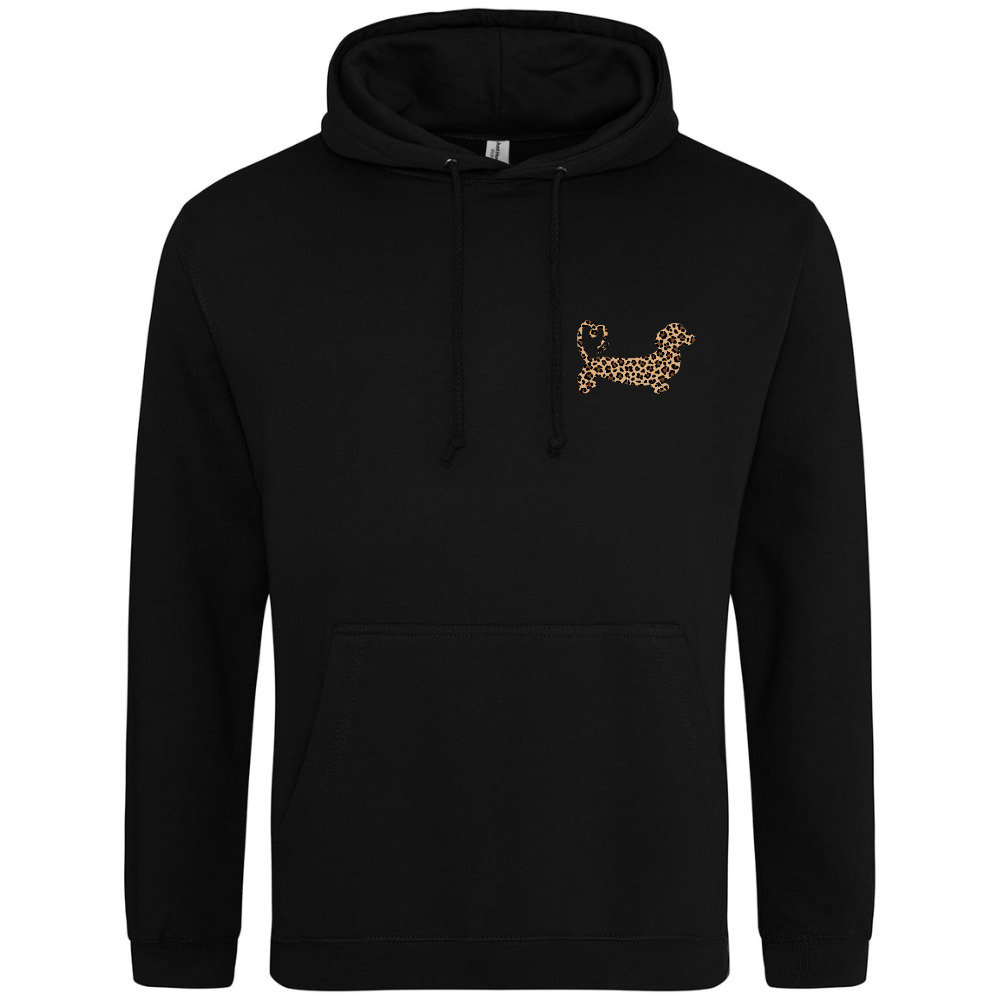 Leopard Print Dachshund Hoodie – Black