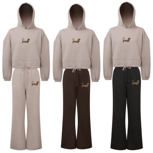 Leopard Print Ladies Hoodie & Wide Leg Jogger Set – Stone