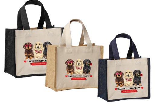 Dachshund Crew – Valentines Edition Jute Canvas Shopper Bag