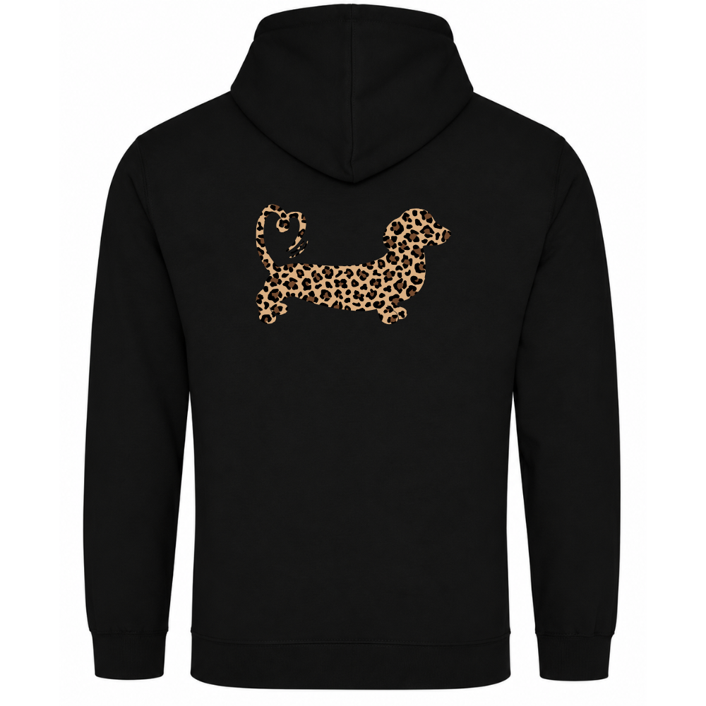 Leopard Print Dachshund Hoodie – Black