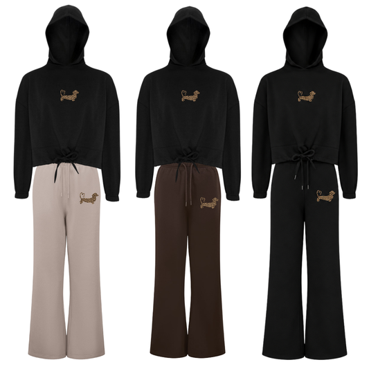 Leopard Print Ladies Hoodie & Wide Leg Jogger Set – Black