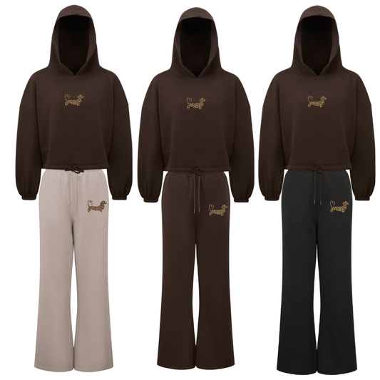 Leopard Print Ladies Hoodie & Wide Leg Jogger Set – Chocolate