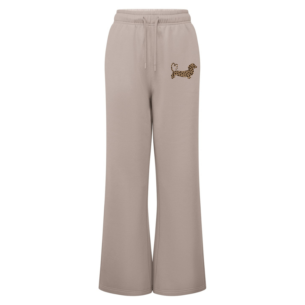 Leopard Print Ladies Wide Leg Joggers – Stone