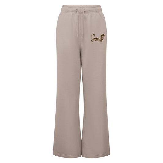 Leopard Print Ladies Wide Leg Joggers – Stone