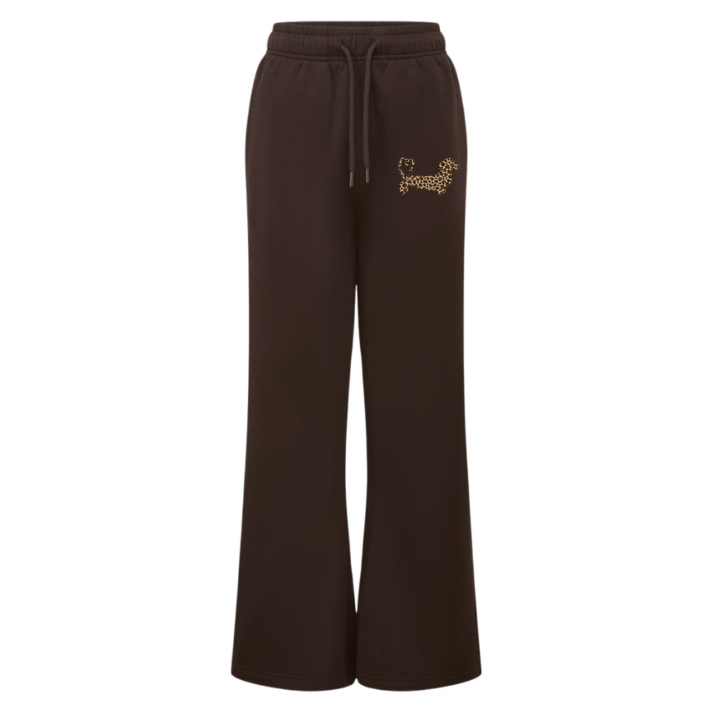 Leopard Print Ladies Wide Leg Joggers – Chocolate