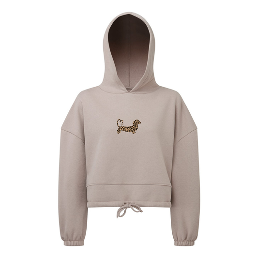 Leopard Print Ladies Cropped Oversized Hoodie – Stone