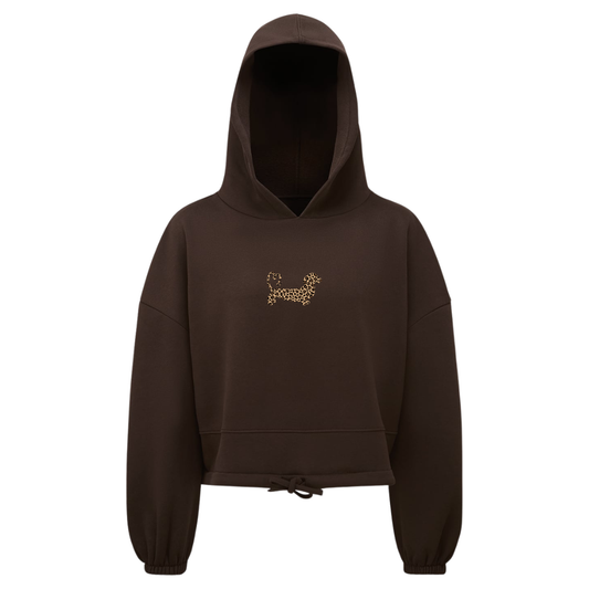 Leopard Print Ladies Cropped Oversized Hoodie – Chocolate