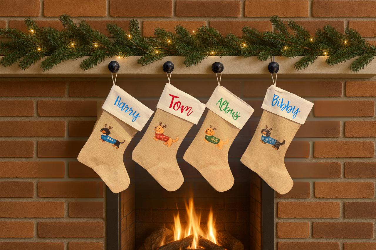 Pre Filled Personalised Sausage Dog Christmas Stocking - Choose from 21 Designs (Dispatch after 26th Nov)